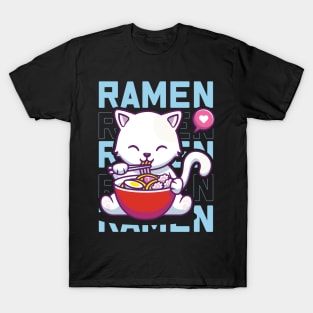 Cat Eating Ramen Cute Noodles, Kawaii Kittie Eating Japanese Noodle T-Shirt